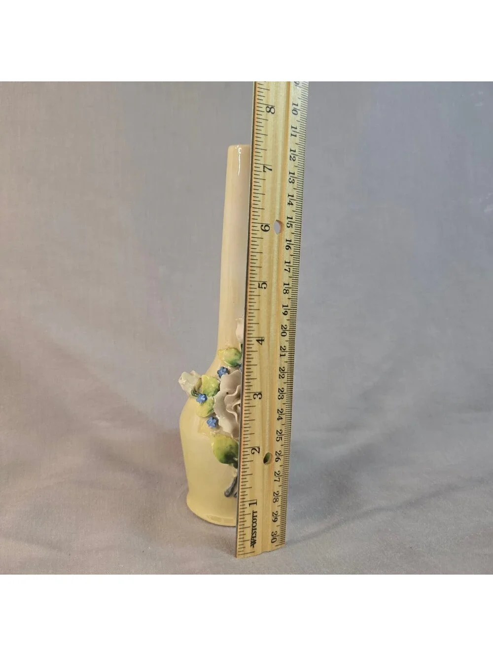 Antique German Elfinware Porcelain Bud Vase Applied 3 Dimensial Roses 8.5